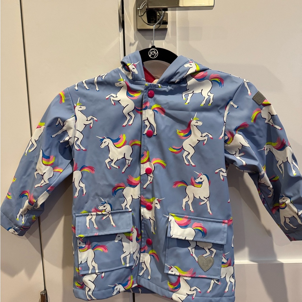 Hatley Blue and White Unicorn Raincoat - size 4